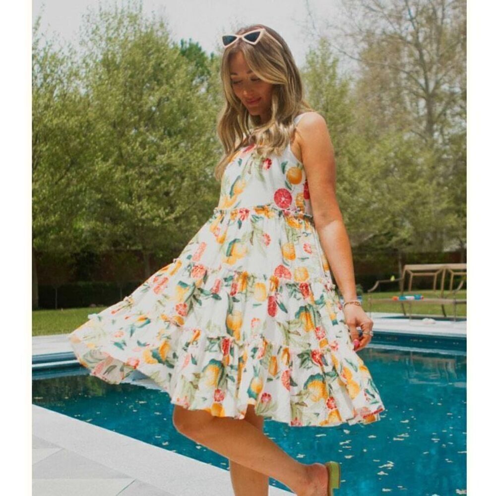NWT Ivy City Co. Phoebe Sun Dress Women’s XXS Fruit Pattern Ruffled
